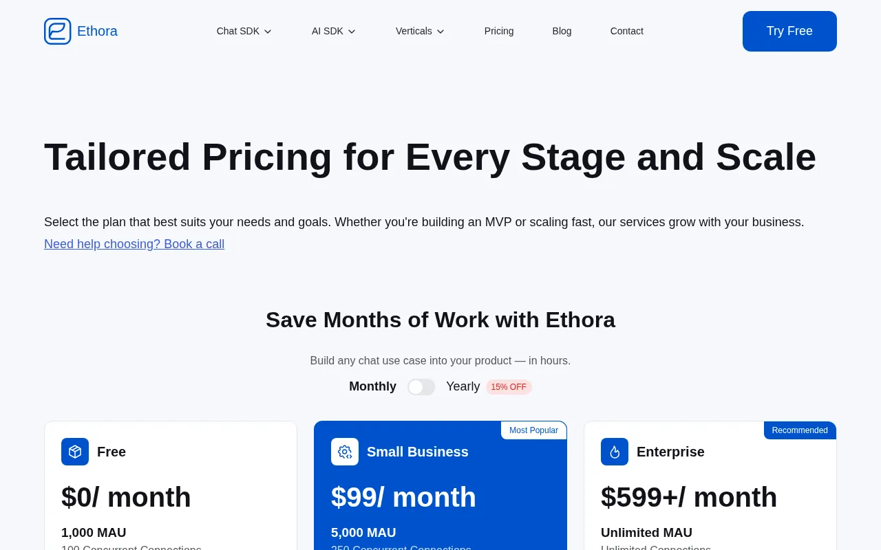 Ethora — pricing page