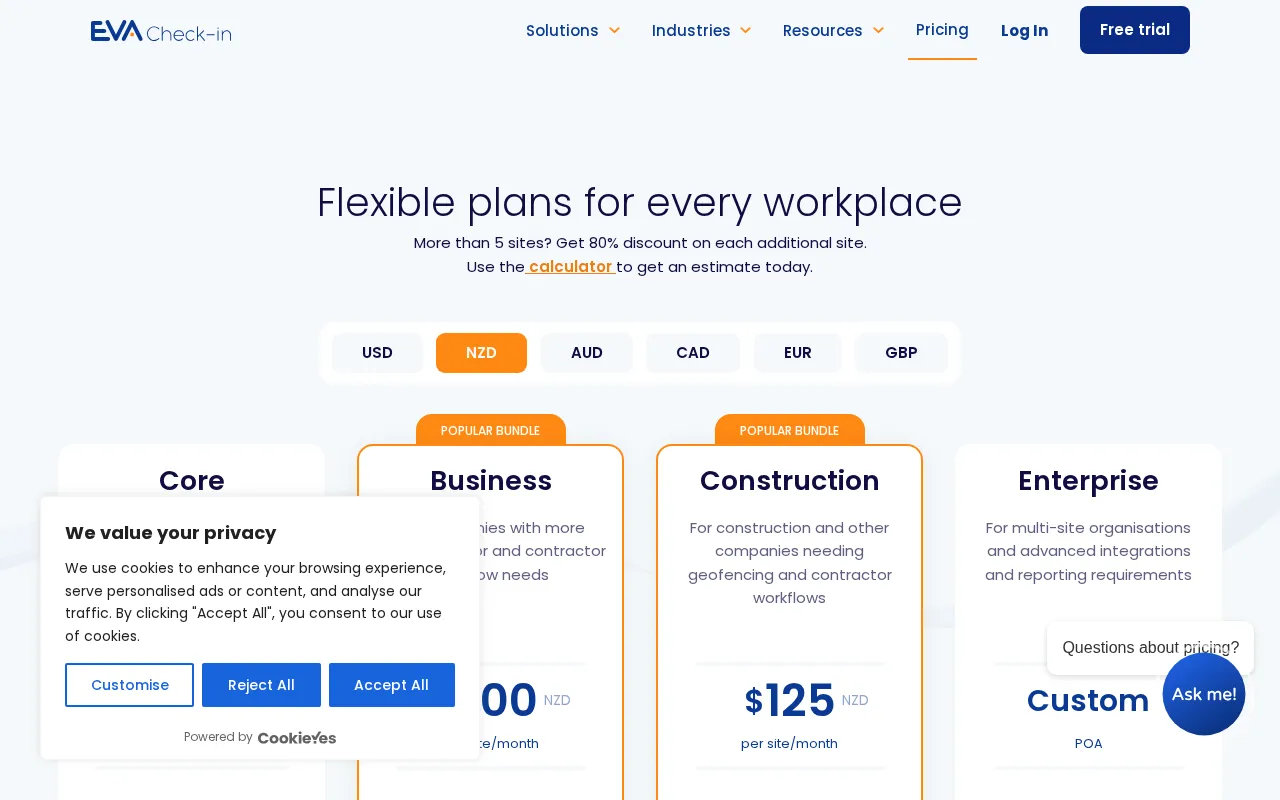 EVA Check-in — pricing page