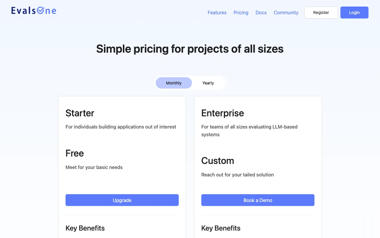 EvalsOne — pricing page