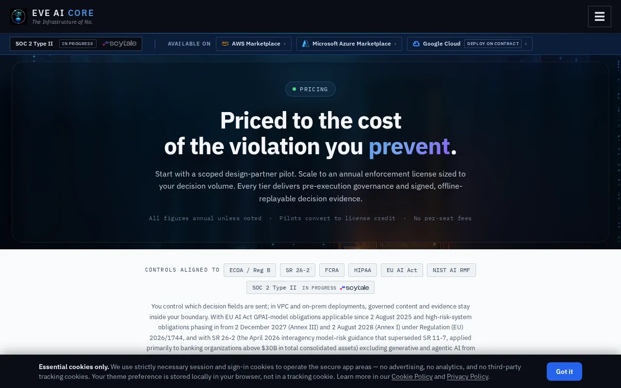 EVE CoreGuard — pricing page