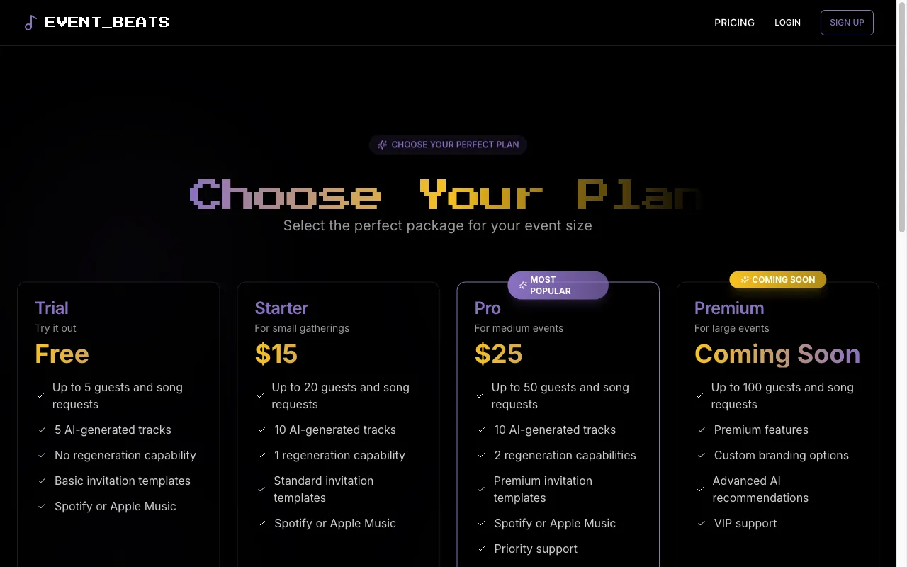 Event Beats — pricing page