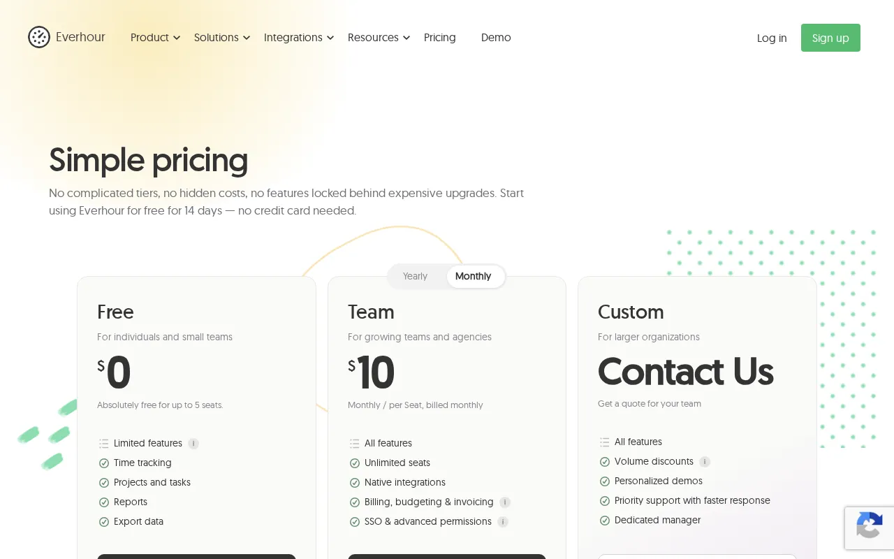 Everhour — pricing page