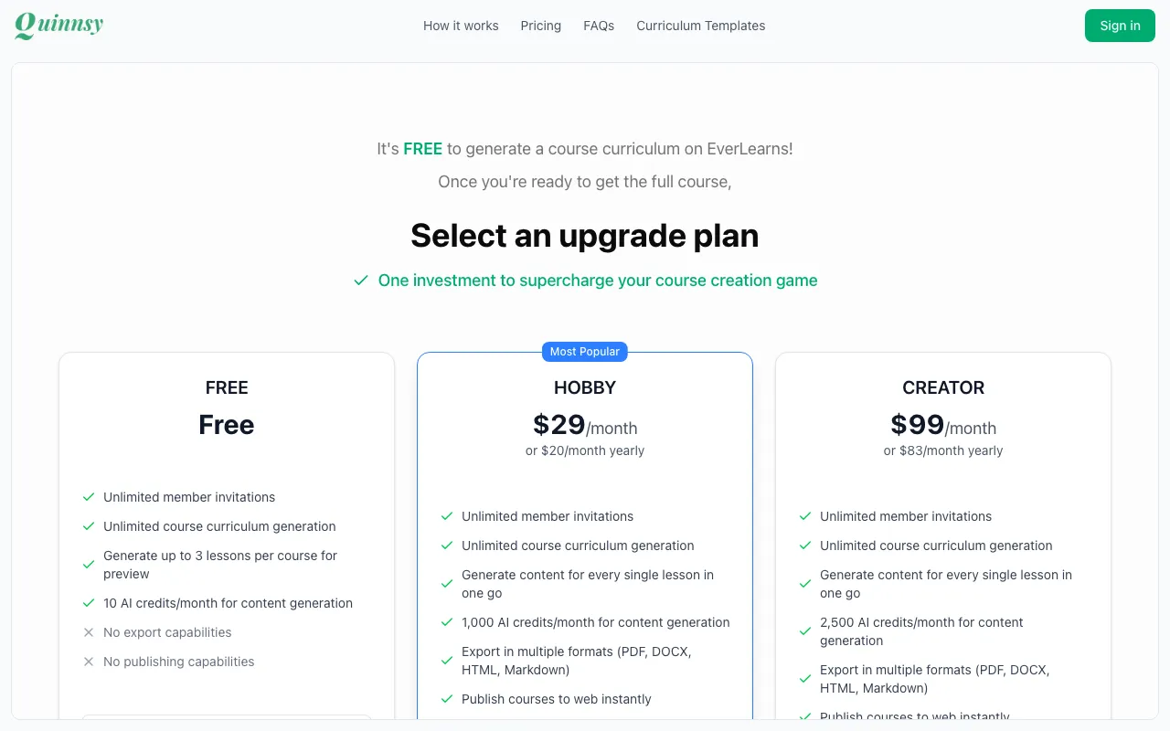 EverLearns Studio — pricing page