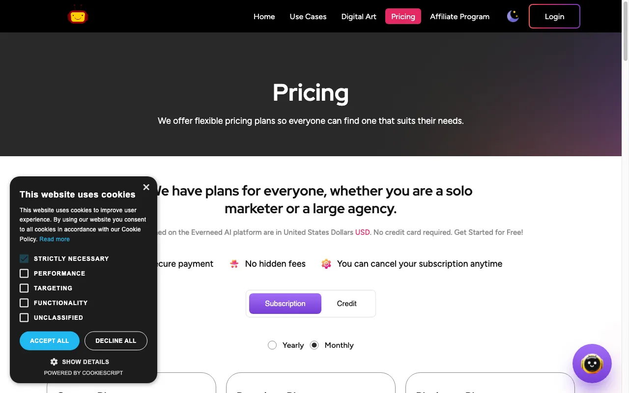Everneed AI — pricing page