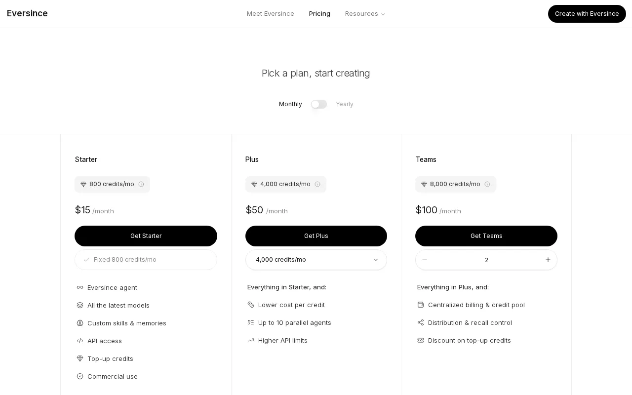 Eversince — pricing page