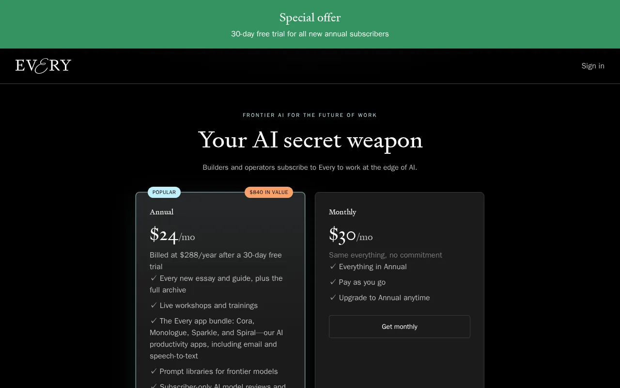 Every — pricing page