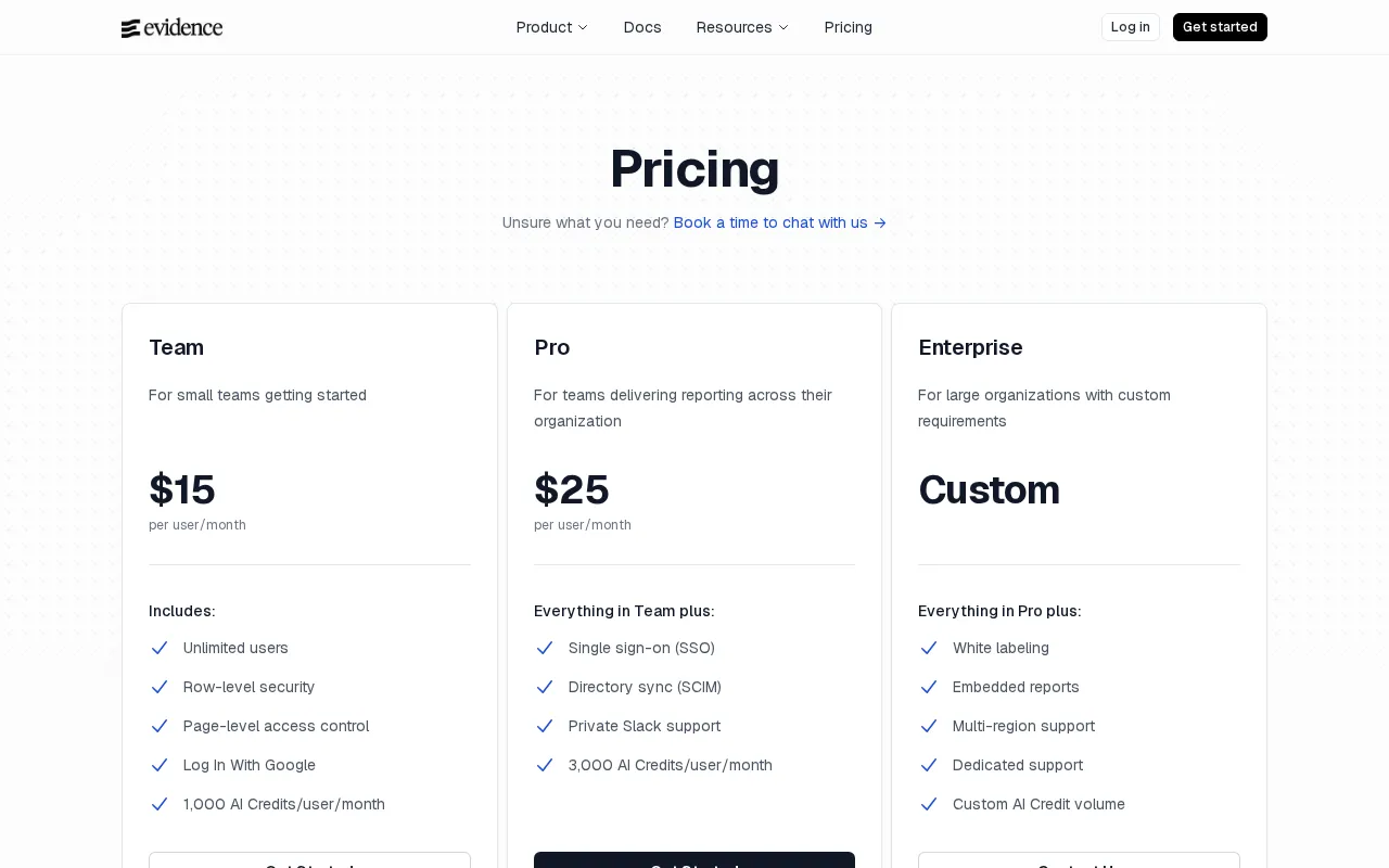 Evidence — pricing page