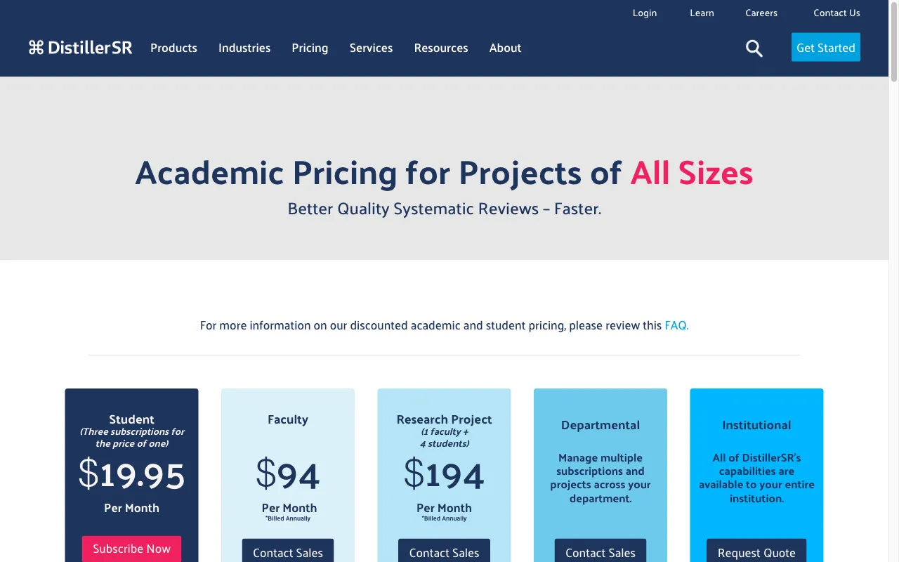 DistillerSR — pricing page