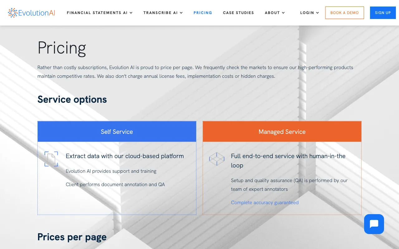 Evolution AI — pricing page