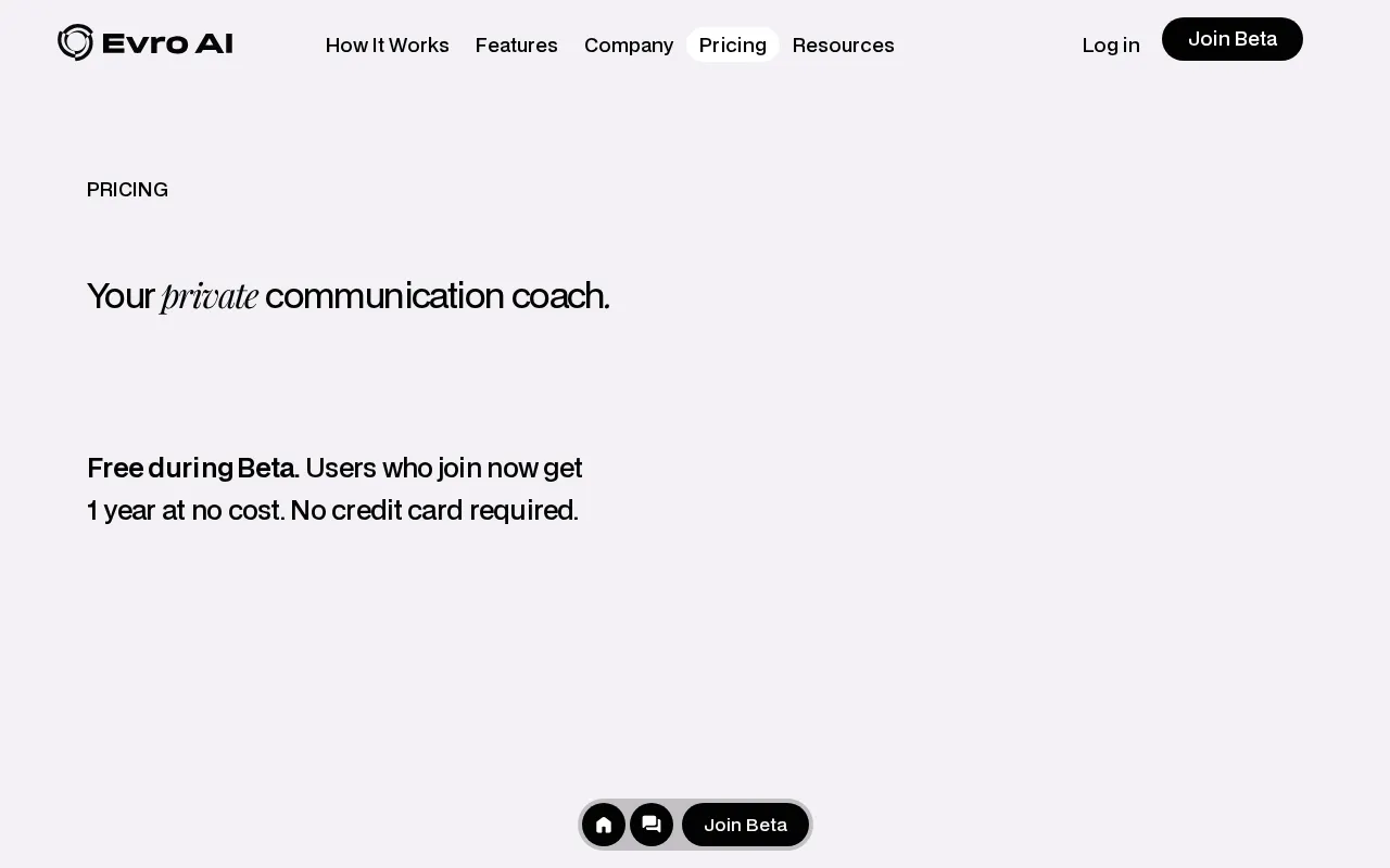 Evro — pricing page