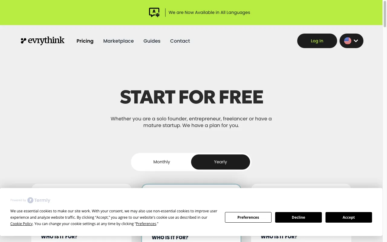 EvryThink 1.0 — pricing page