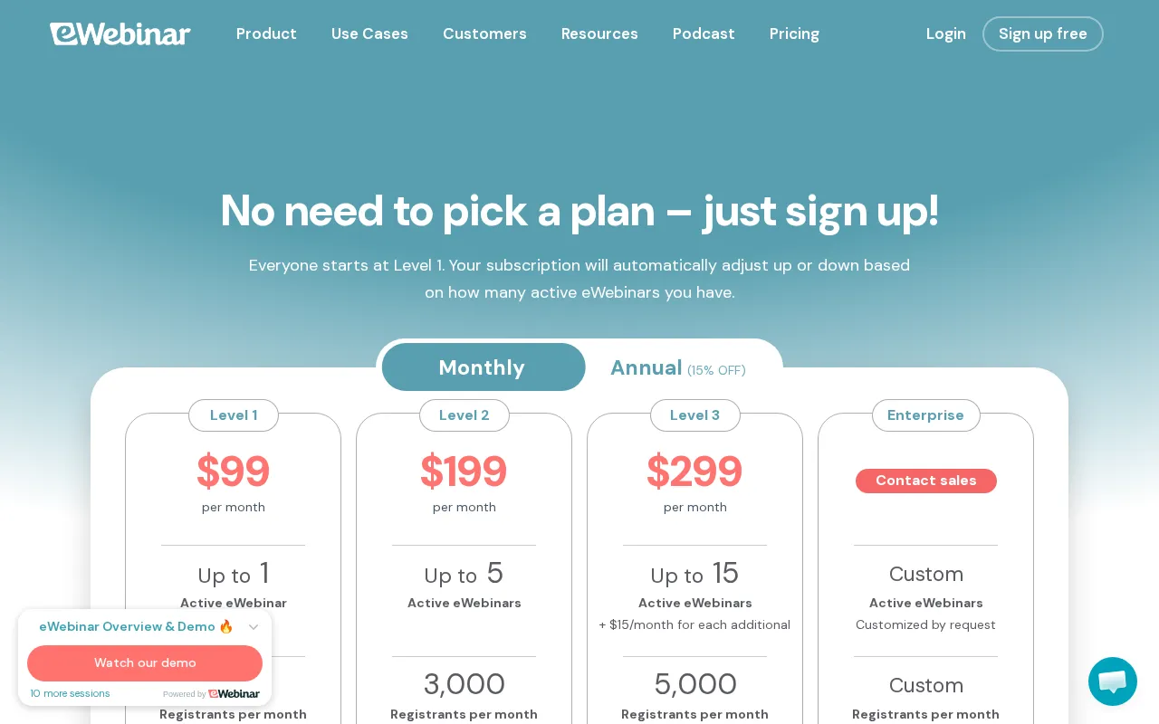 Ewebinar — pricing page