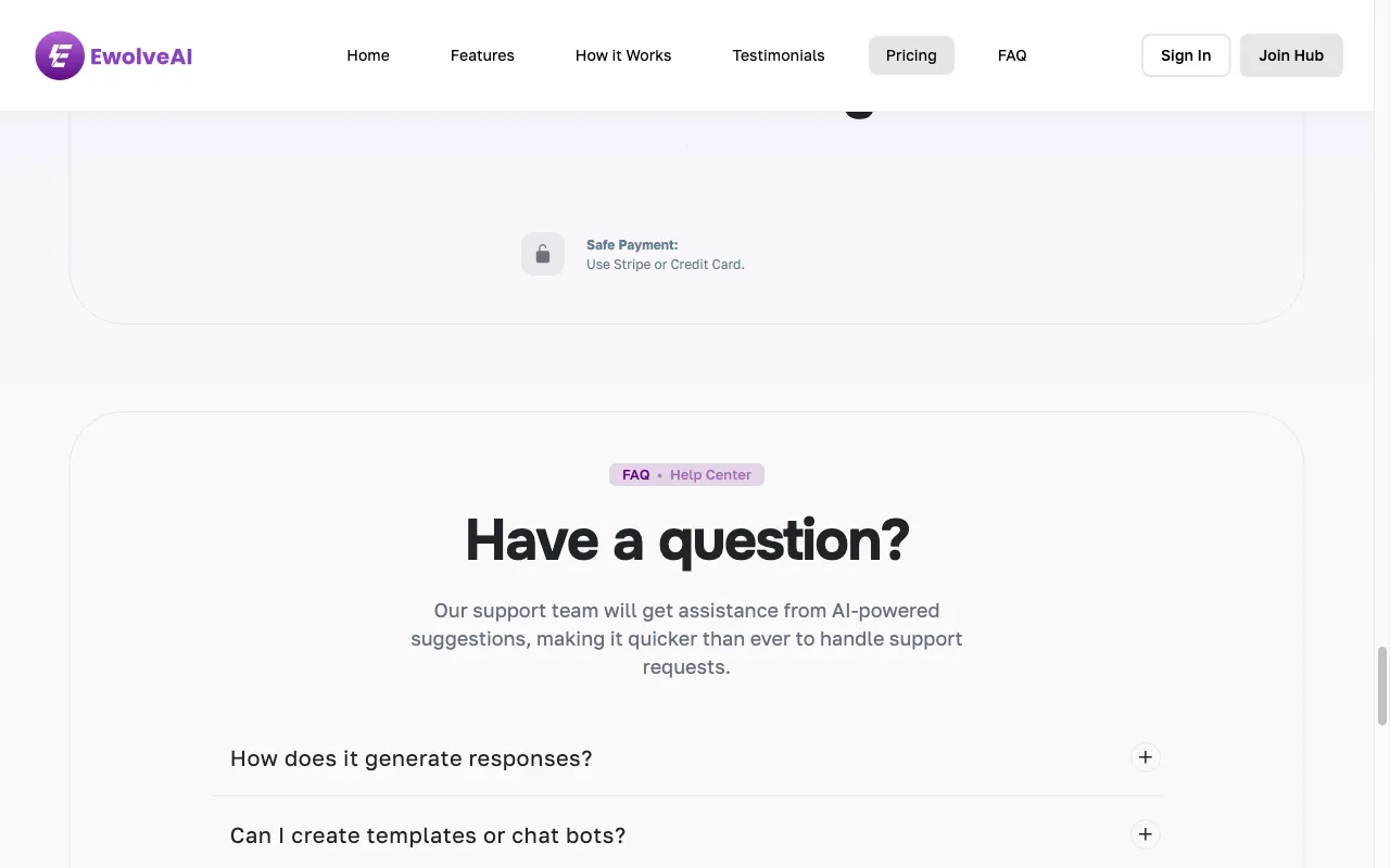 Ewolve AI — pricing page