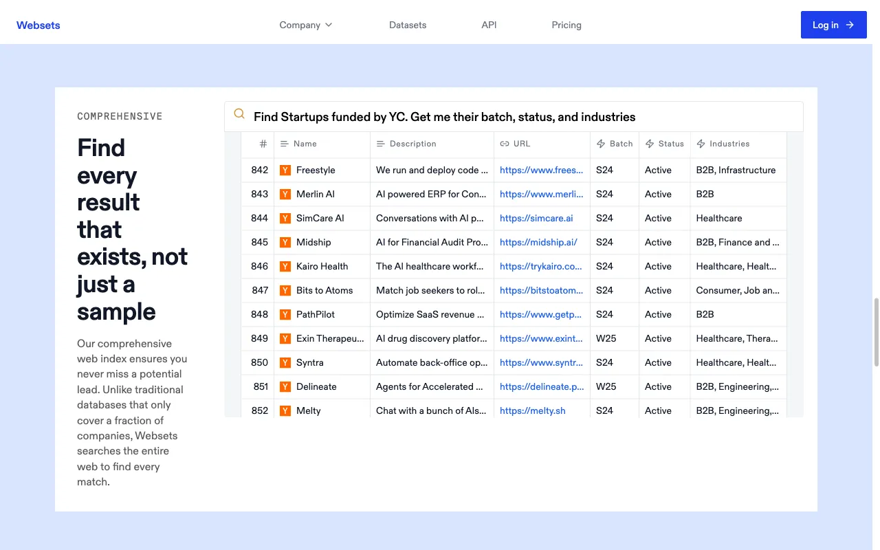 Exa Websets — preview screenshot