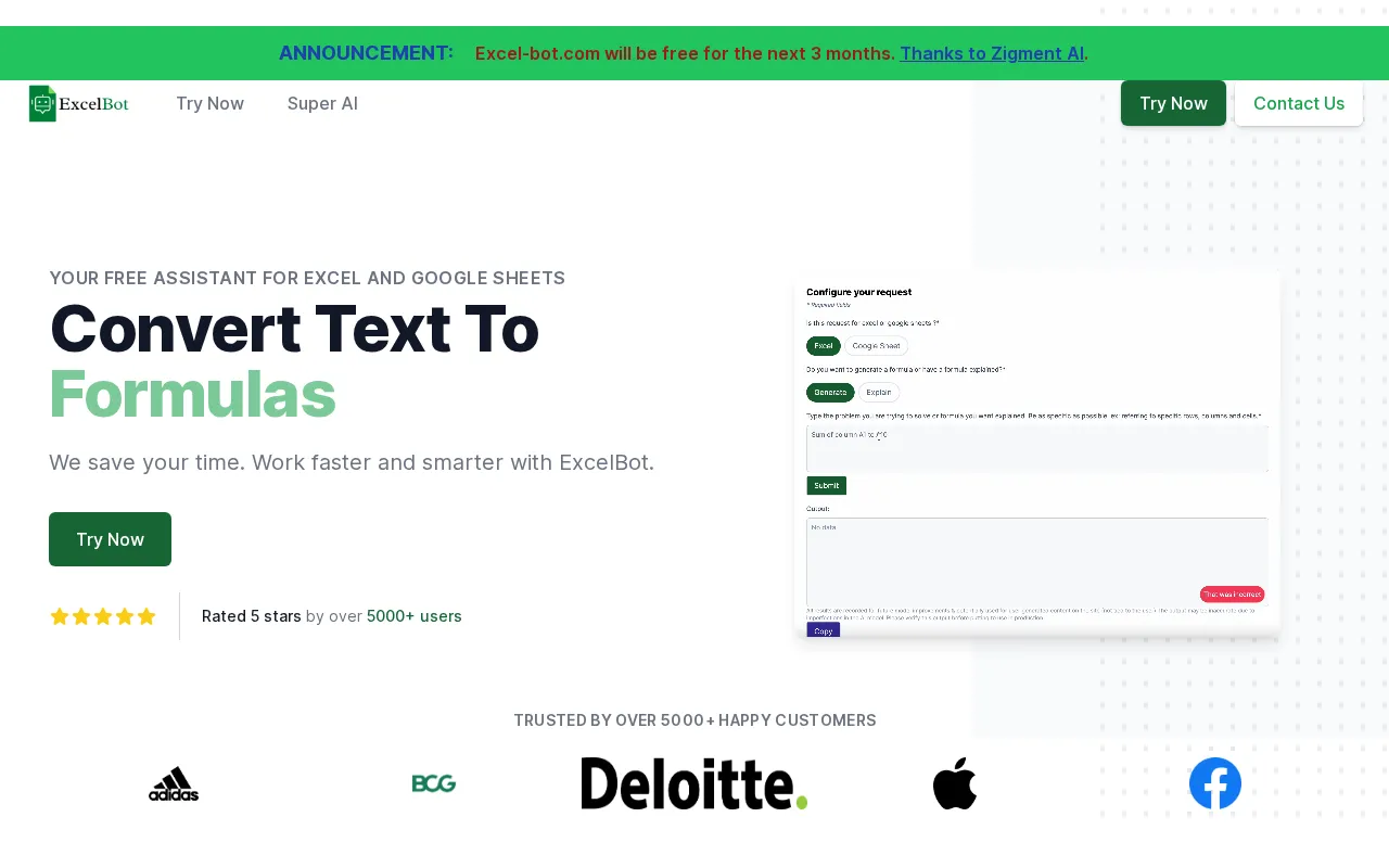 Excel Bot AI assistant — preview screenshot