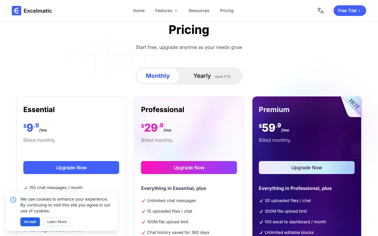 Excelmatic — pricing page