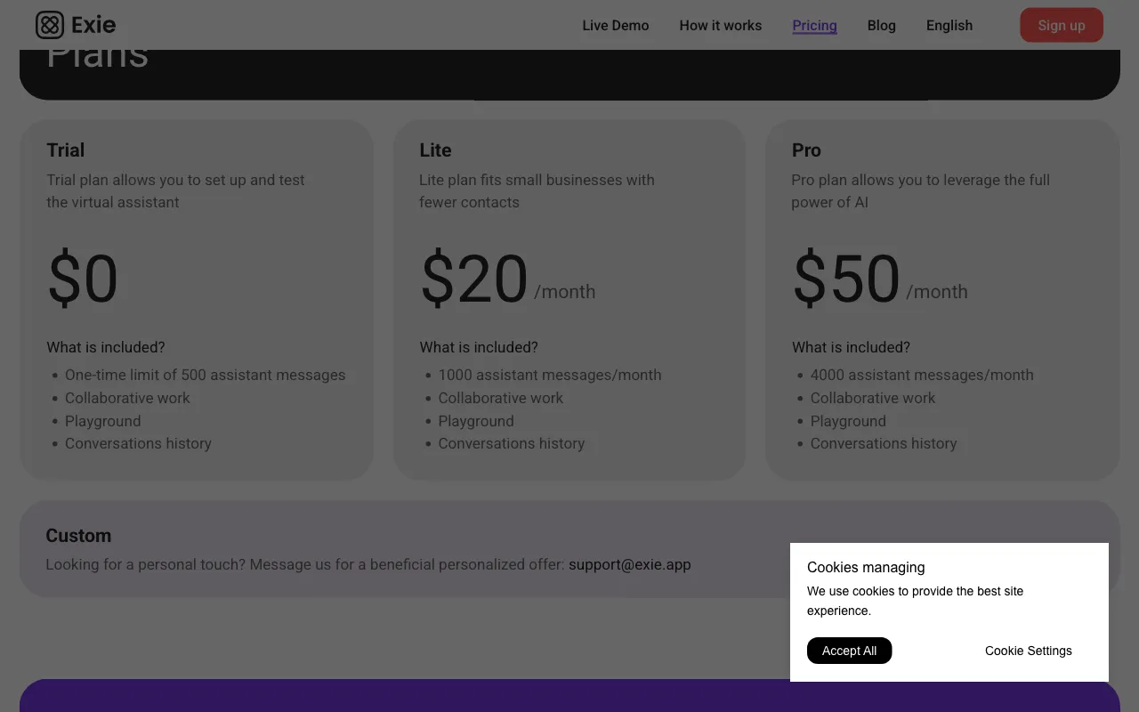Exie — pricing page
