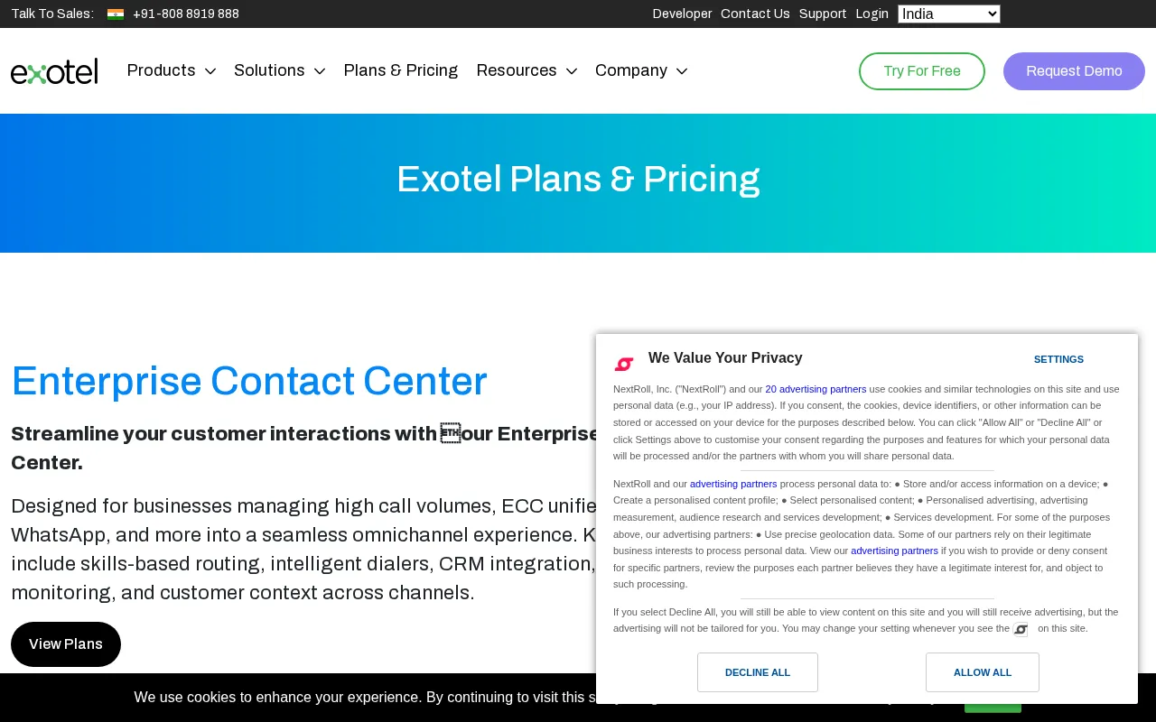 Exotel's MCP Server — pricing page
