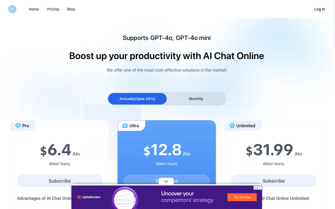 AIChatOnline.org — pricing page