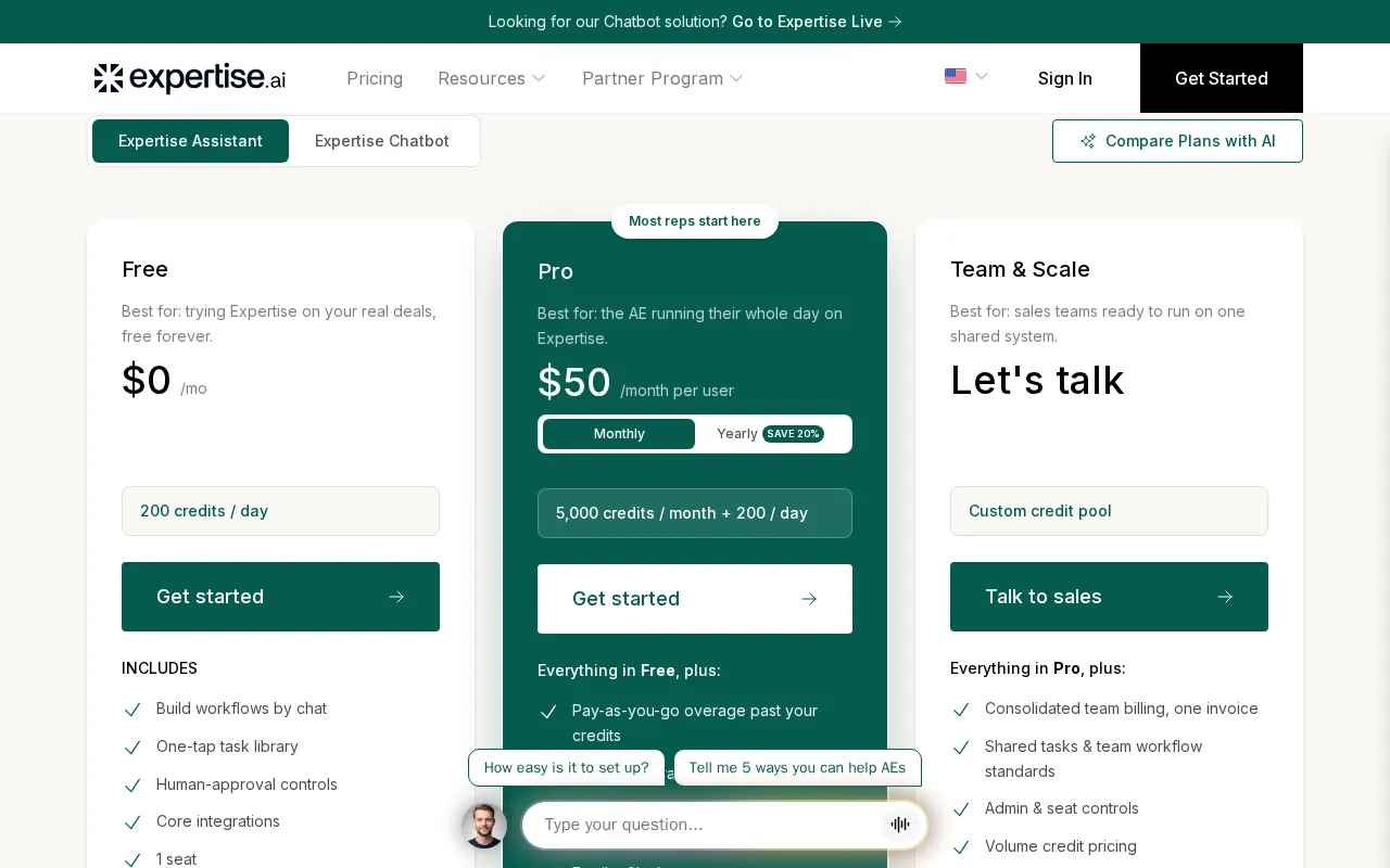 Expertise AI — pricing page