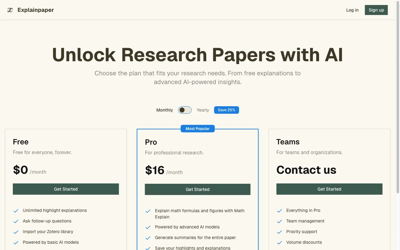 ExplainPaper — pricing page