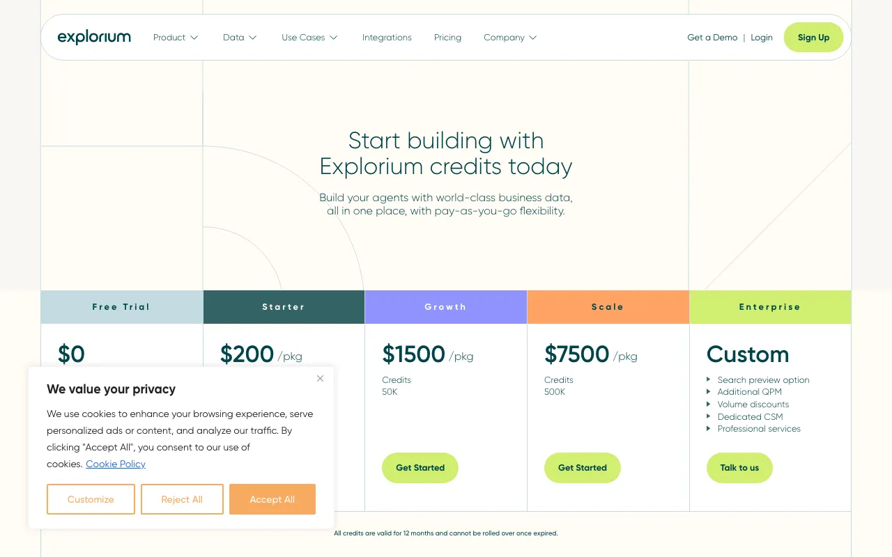 Explorium MCP Playground — pricing page