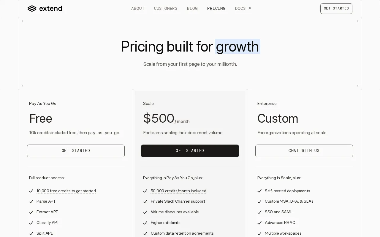 Extend — pricing page
