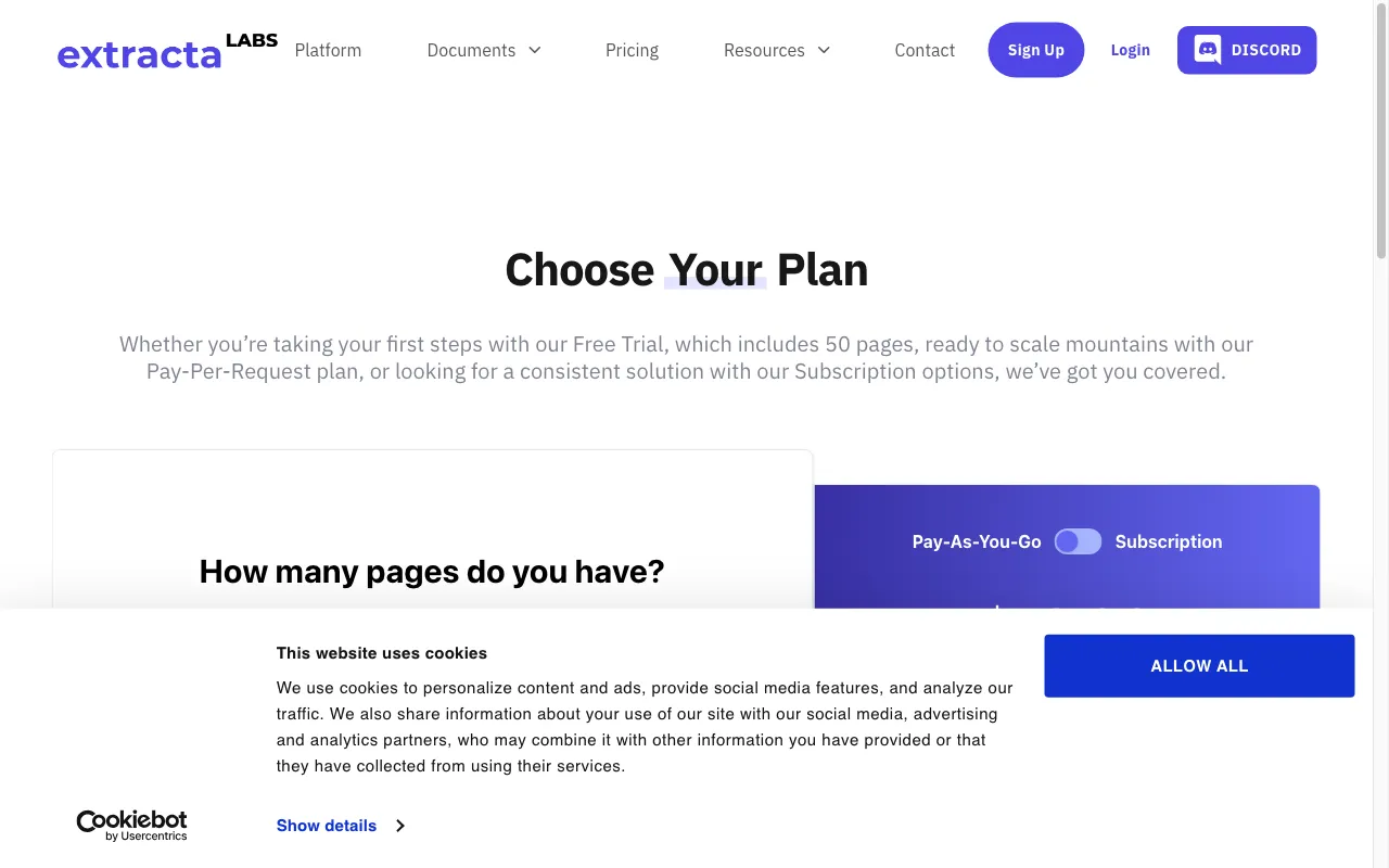 Extracta.ai — pricing page
