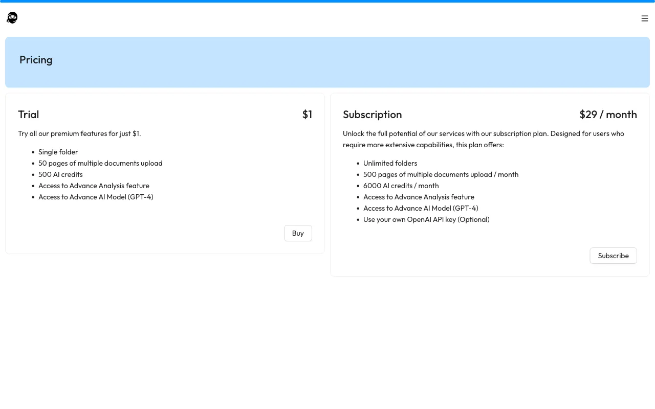 ExtractNinja — pricing page