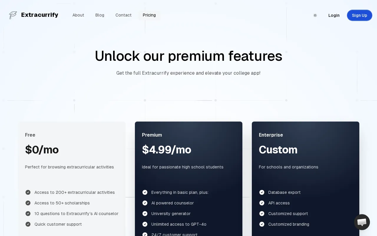 Extracurrify — pricing page