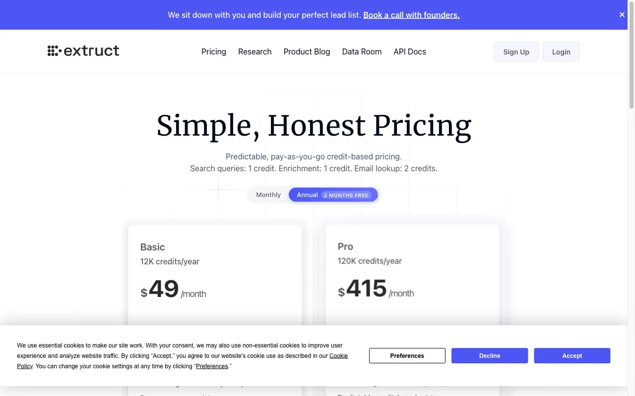 Extruct AI — pricing page