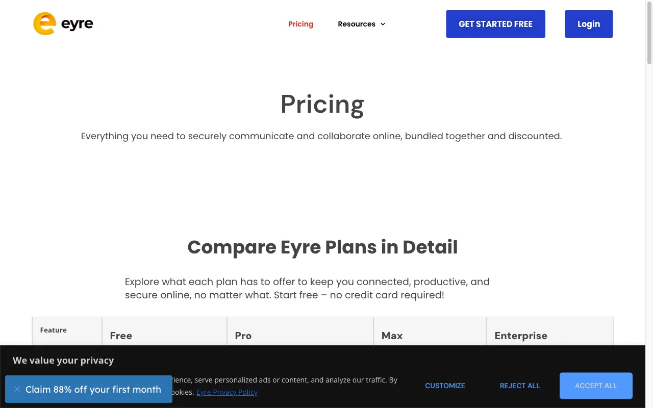 Eyre — pricing page