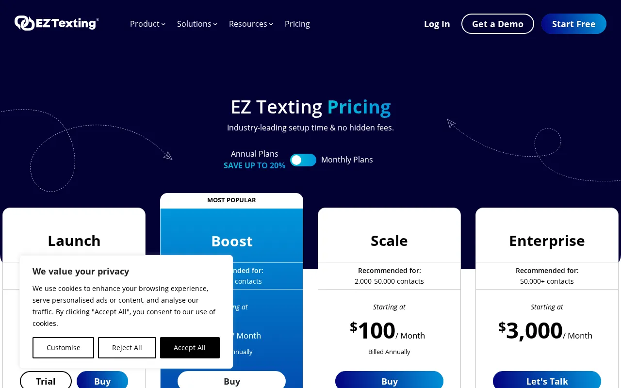 EZ Texting — pricing page