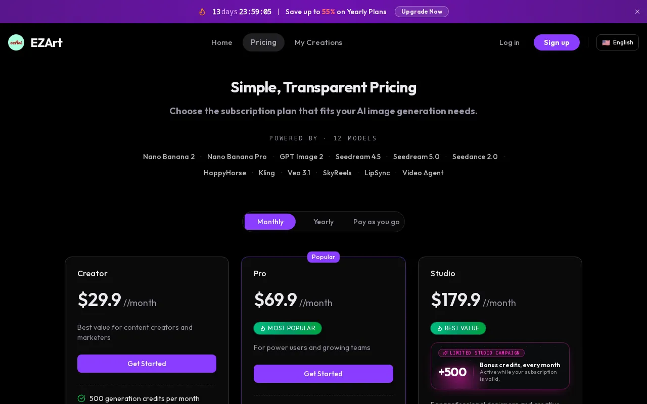 EZArt — pricing page