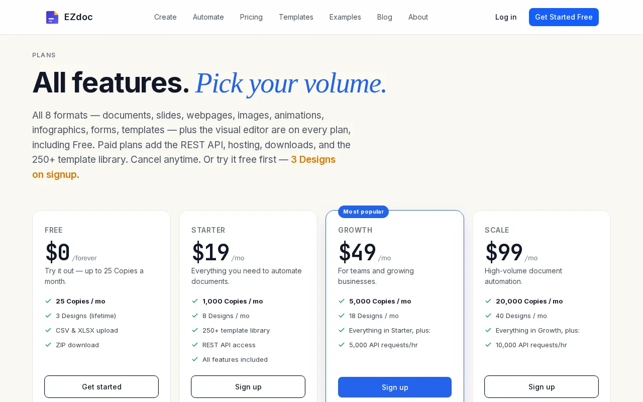 EZdoc — pricing page