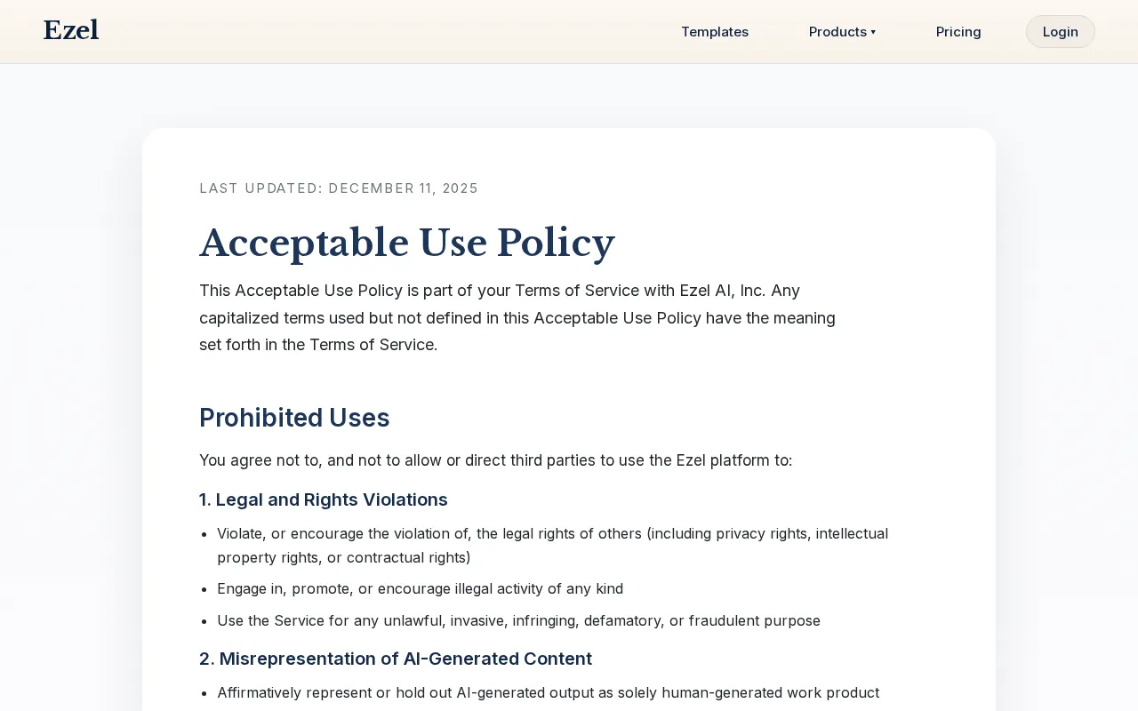 Ezel — pricing page