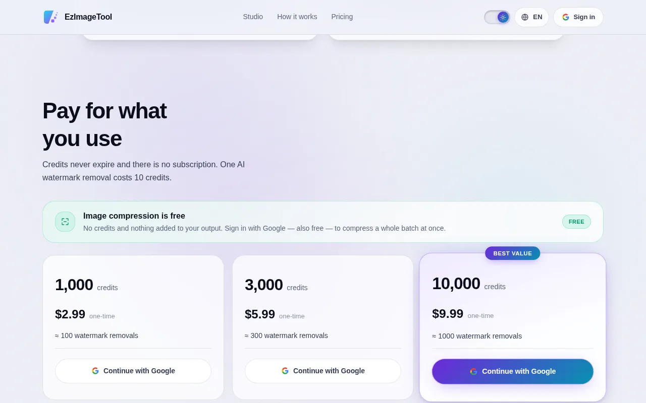 EzImageTool — pricing page