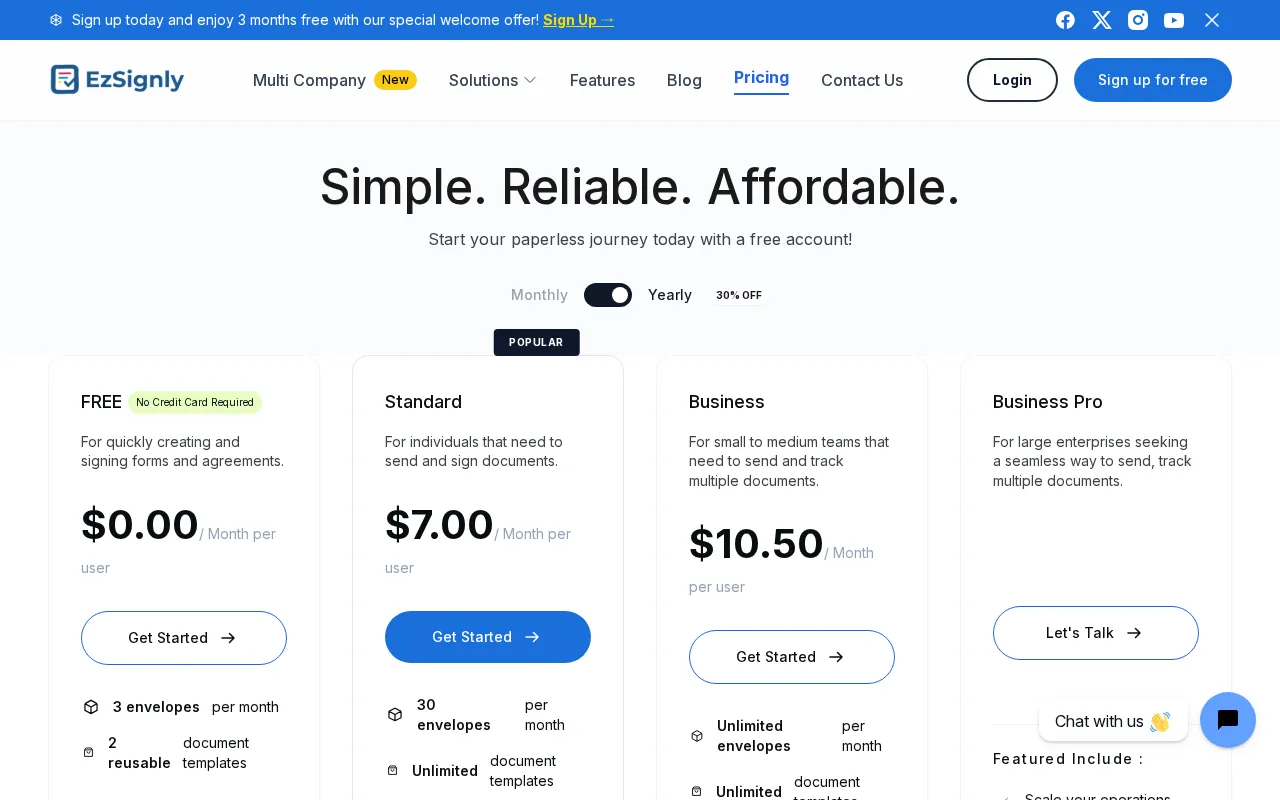 EzSignly — pricing page