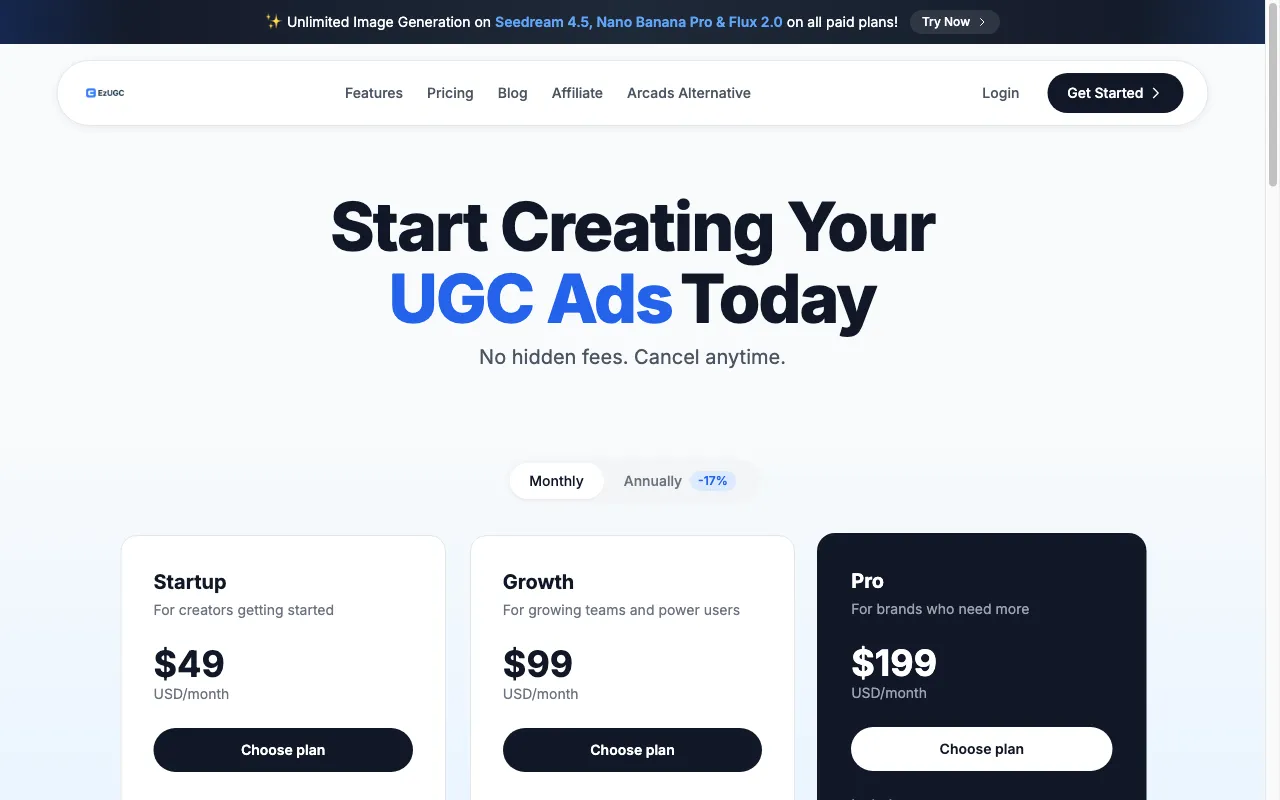 EzUGC — pricing page