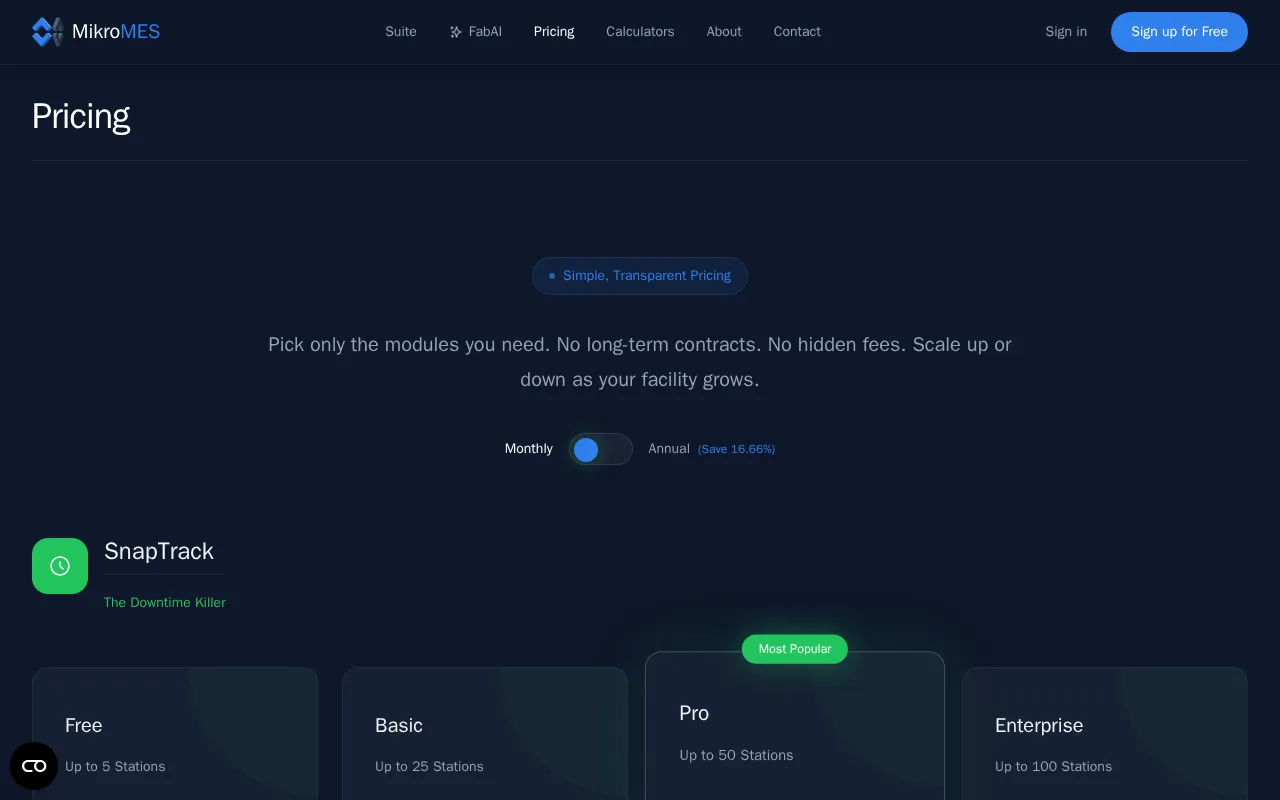 FabAI by MikroMES — pricing page