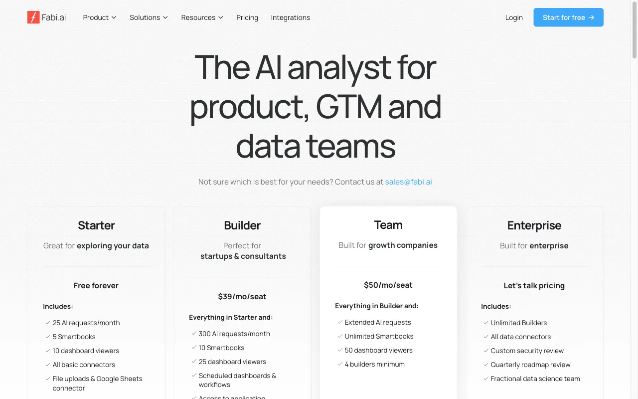 Fabi.ai — pricing page
