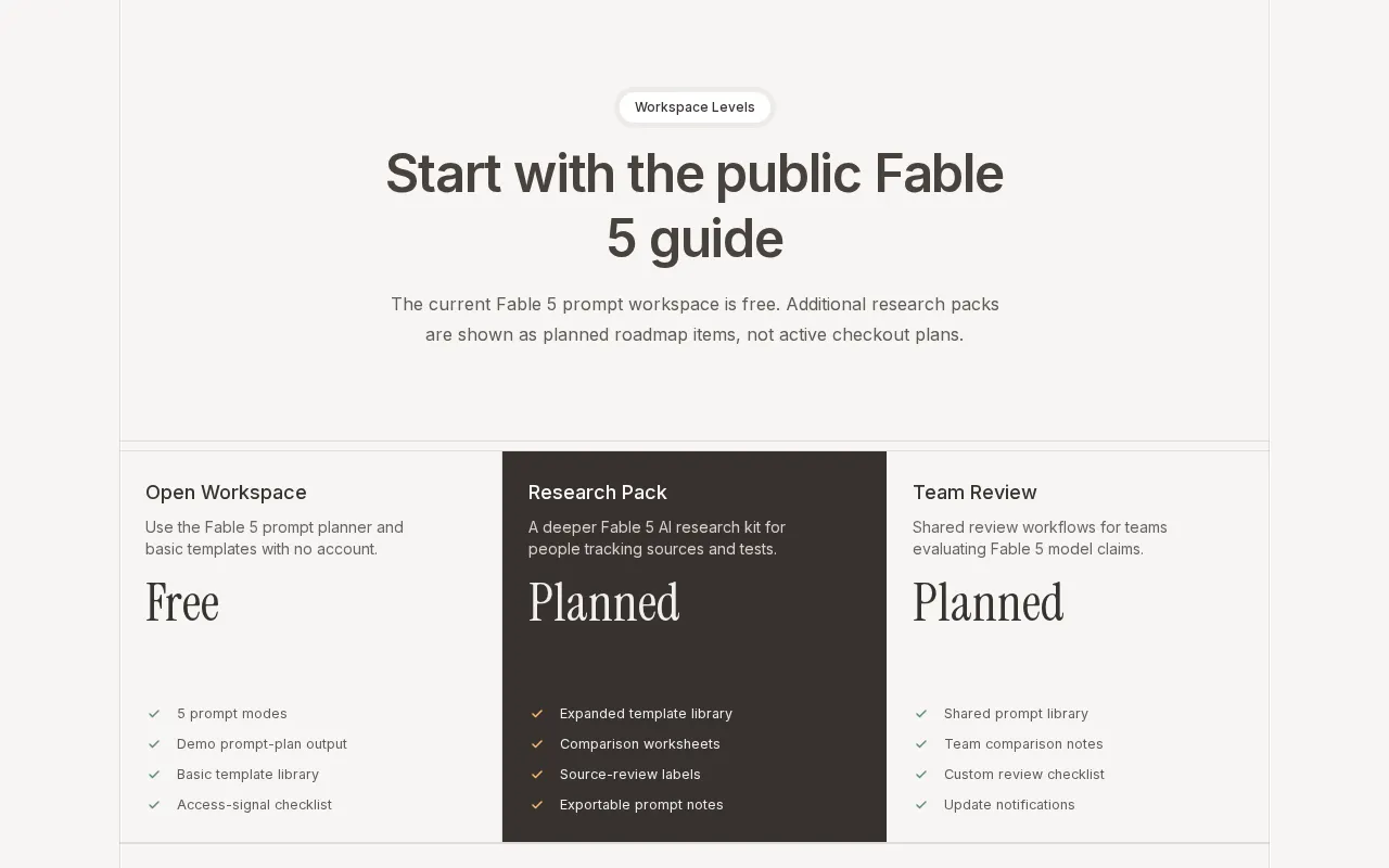 Fable 5 — pricing page