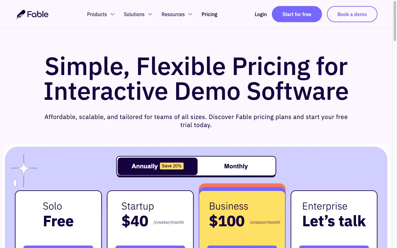 Fable — pricing page