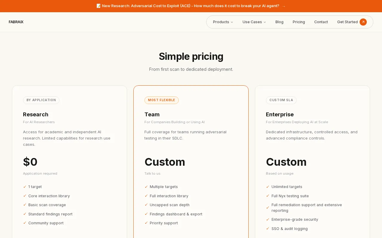 Fabraix — pricing page