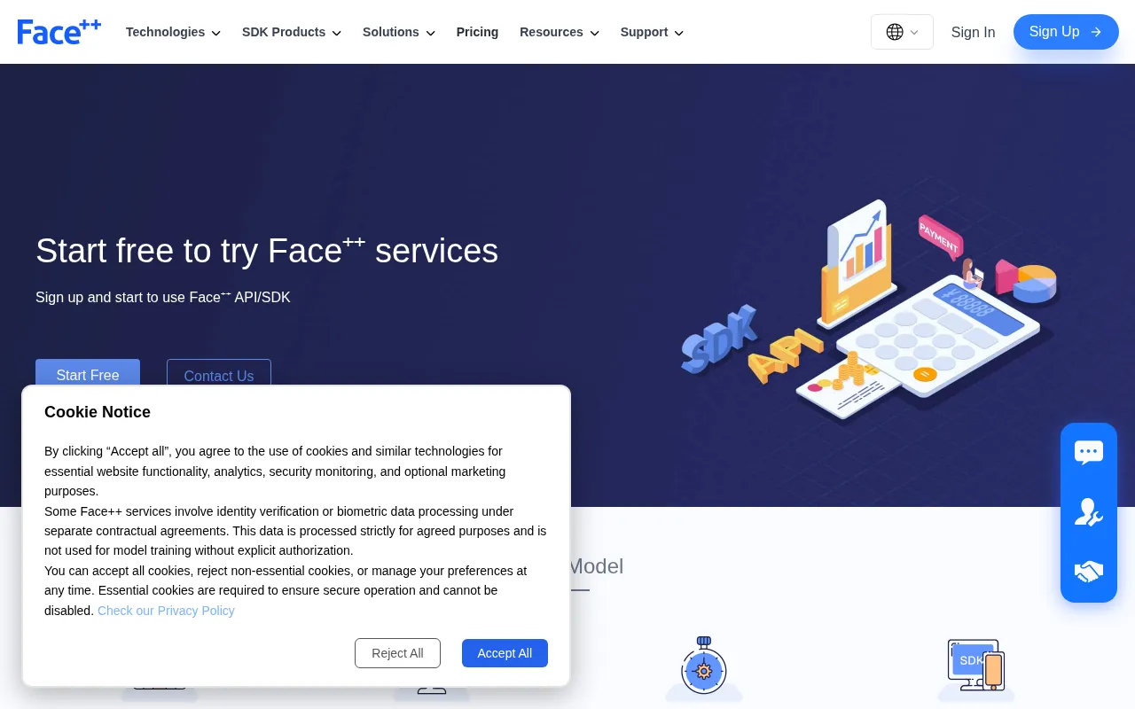 Face++ — pricing page