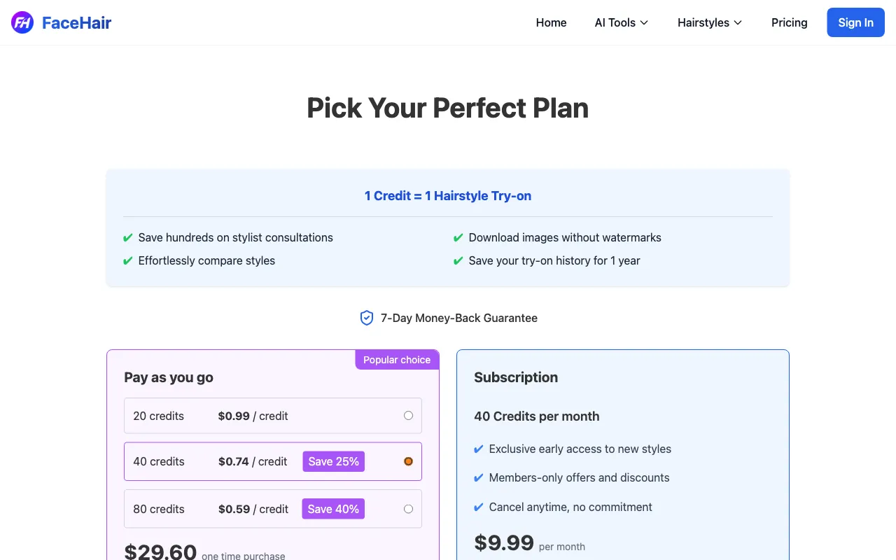 RightHair — pricing page
