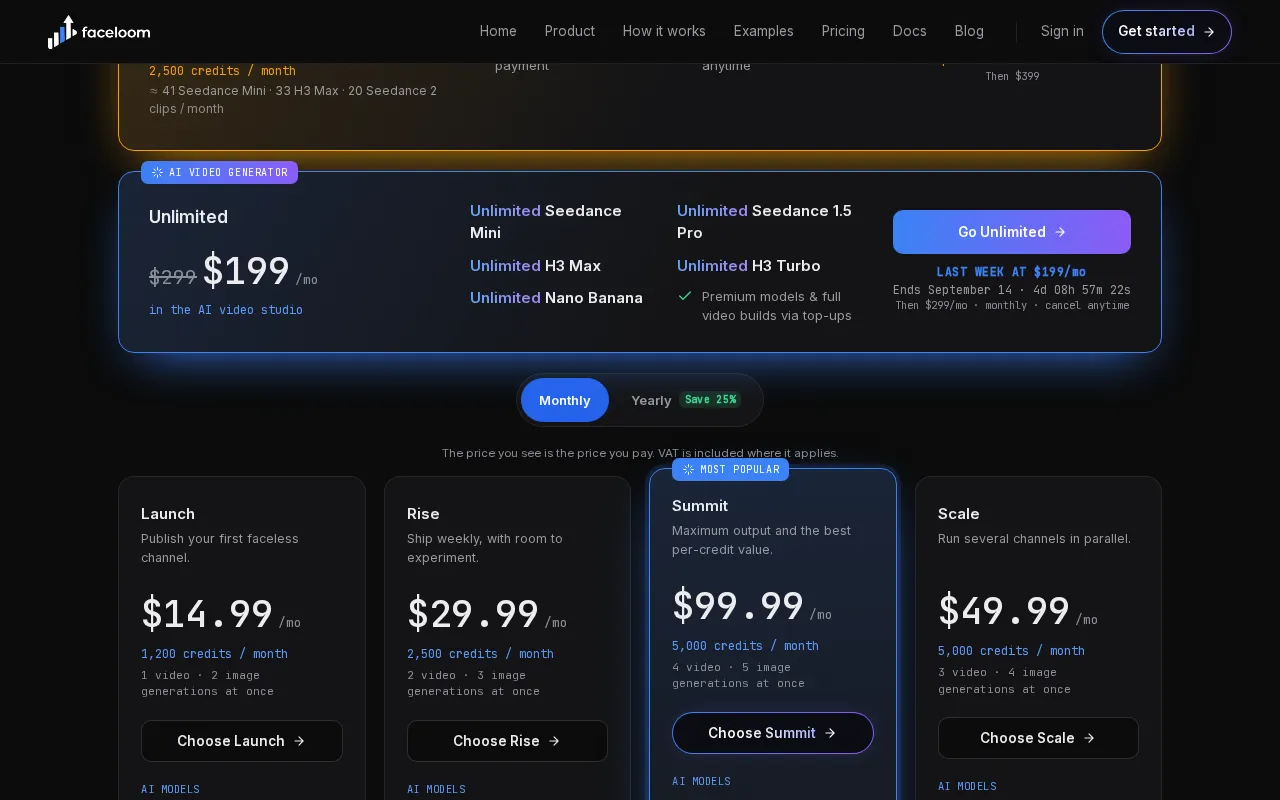 FaceLoom — pricing page