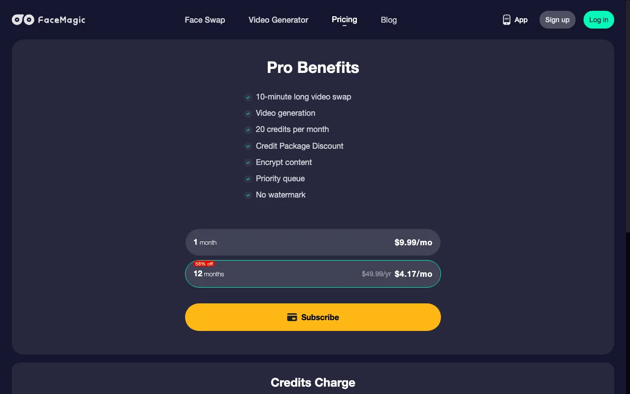 FaceMagic — pricing page