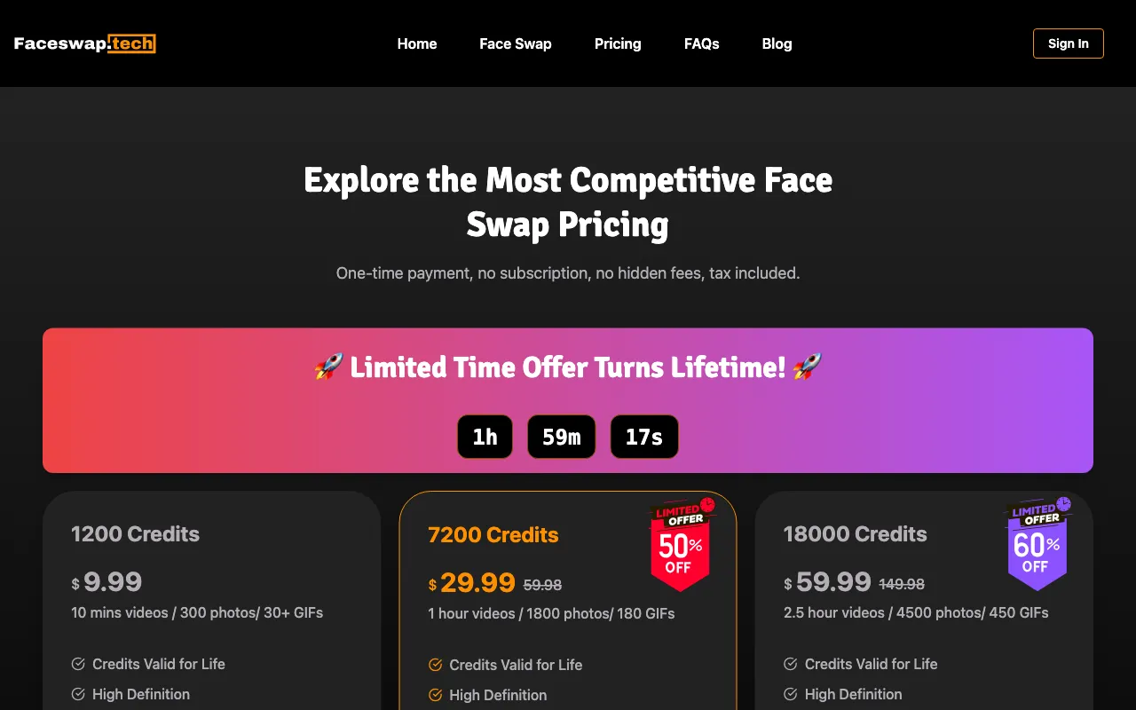 Faceswap.tech — pricing page