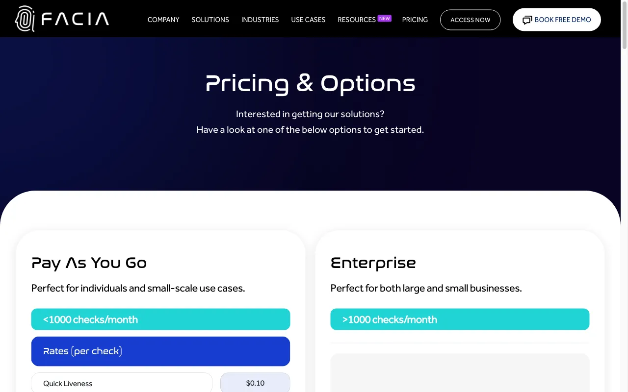 Facia — pricing page